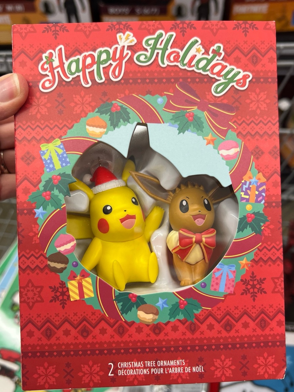Hallmark Yellow Pikachu & Brown Eevee Holiday Ornament Set